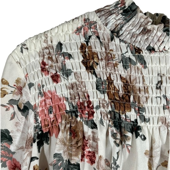 Labels Of Freedom Top Women's Size S Floral Smock Mock Neck Balloon Long Sleeve - Picture 9 of 11